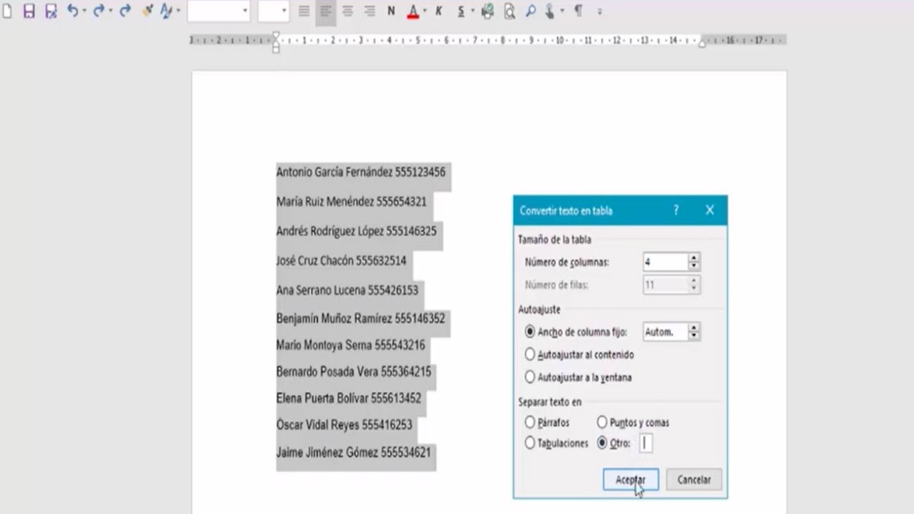 Tabla De Datos En Word