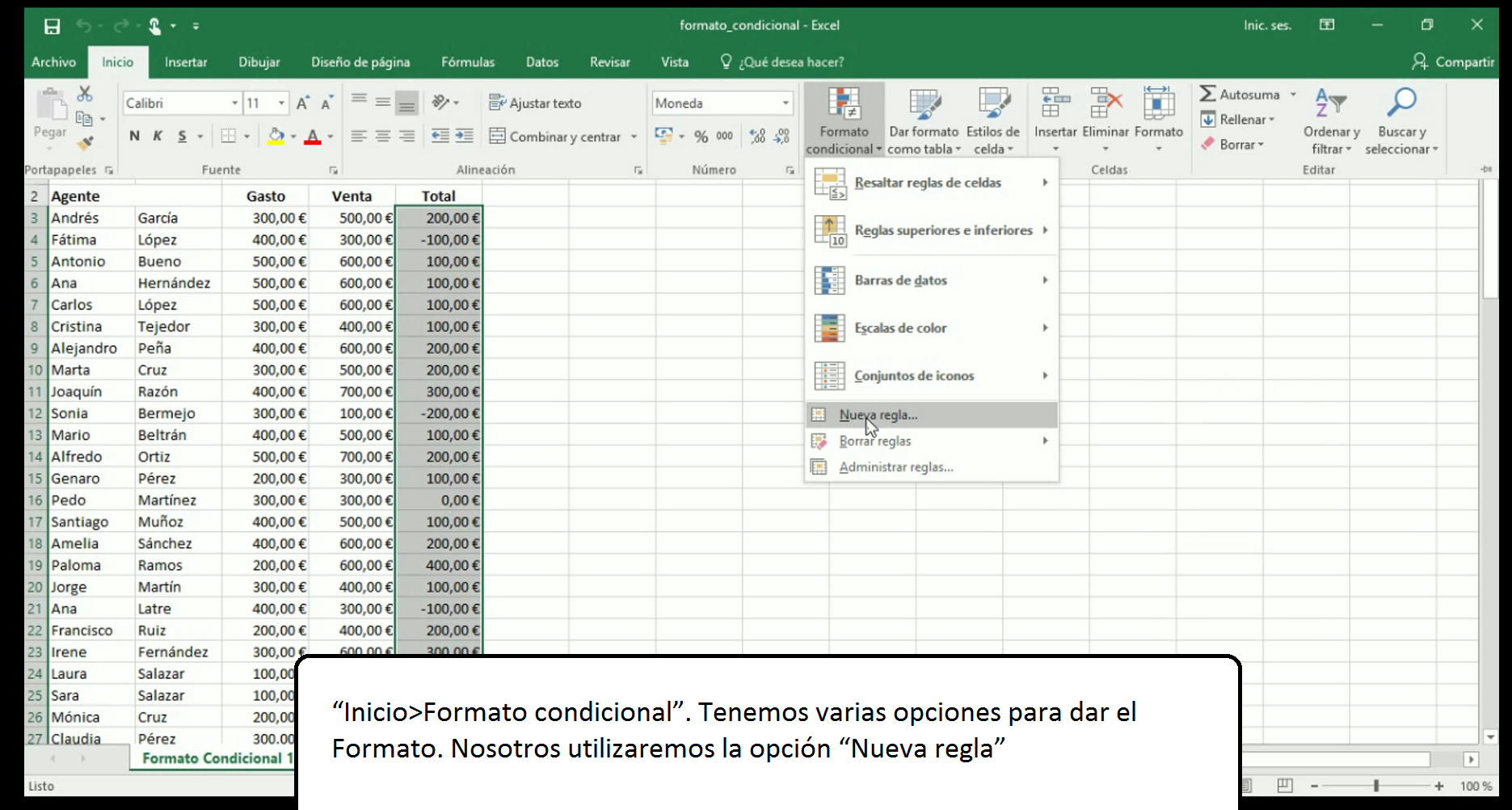 Formato condicional en Excel 2013