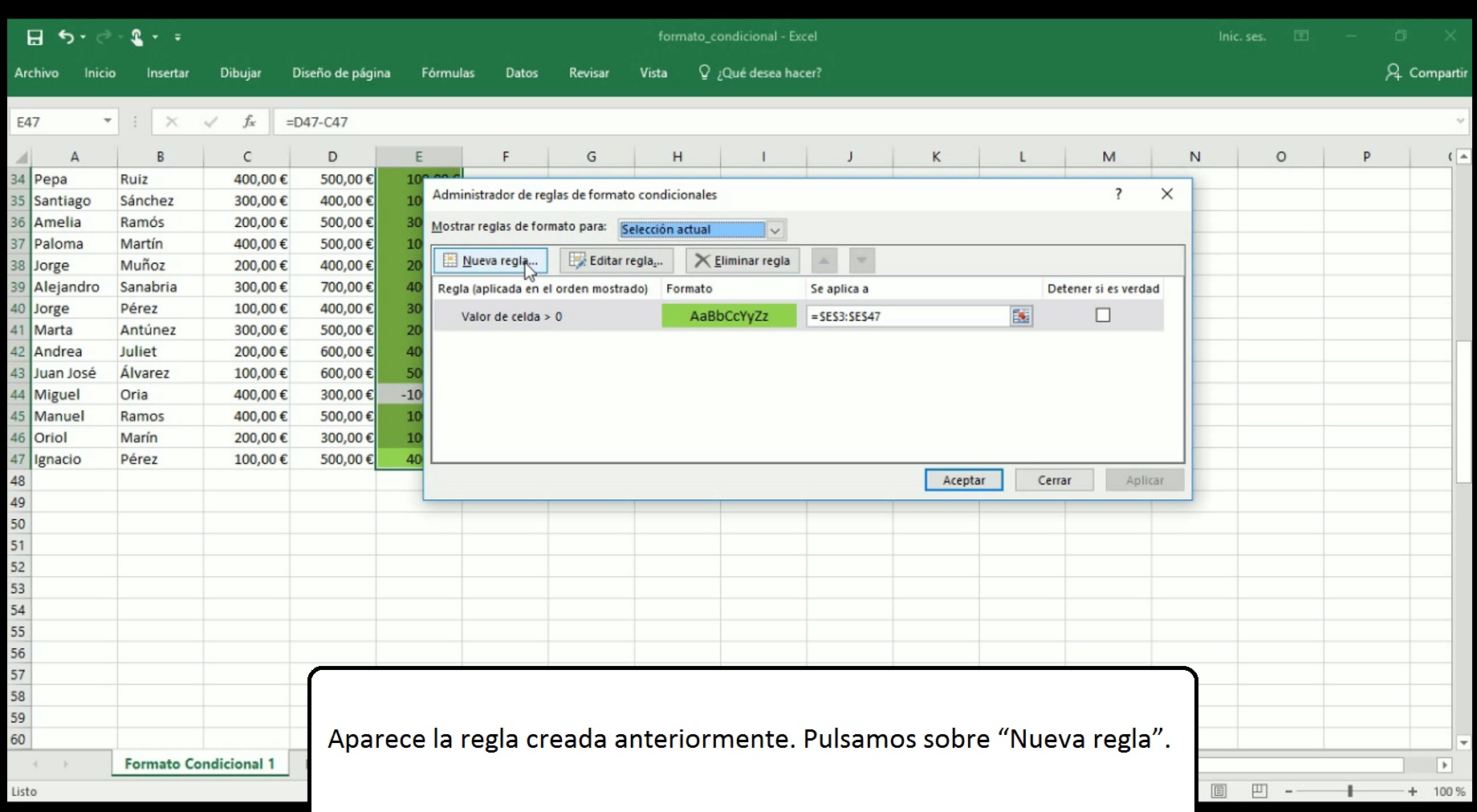 Formato condicional en Excel 2013