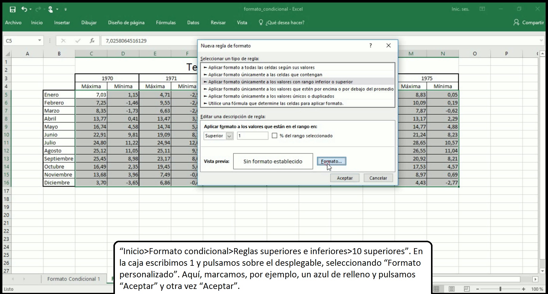 Formato condicional en Excel 2013