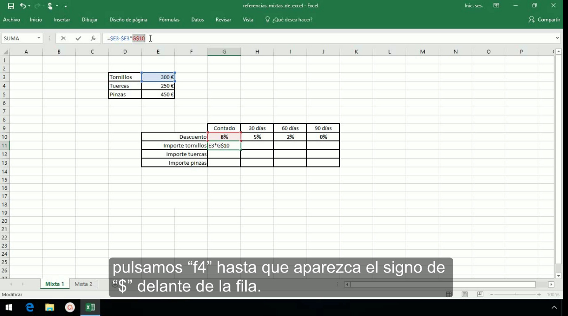 Referencias mixtas en Excel 2013