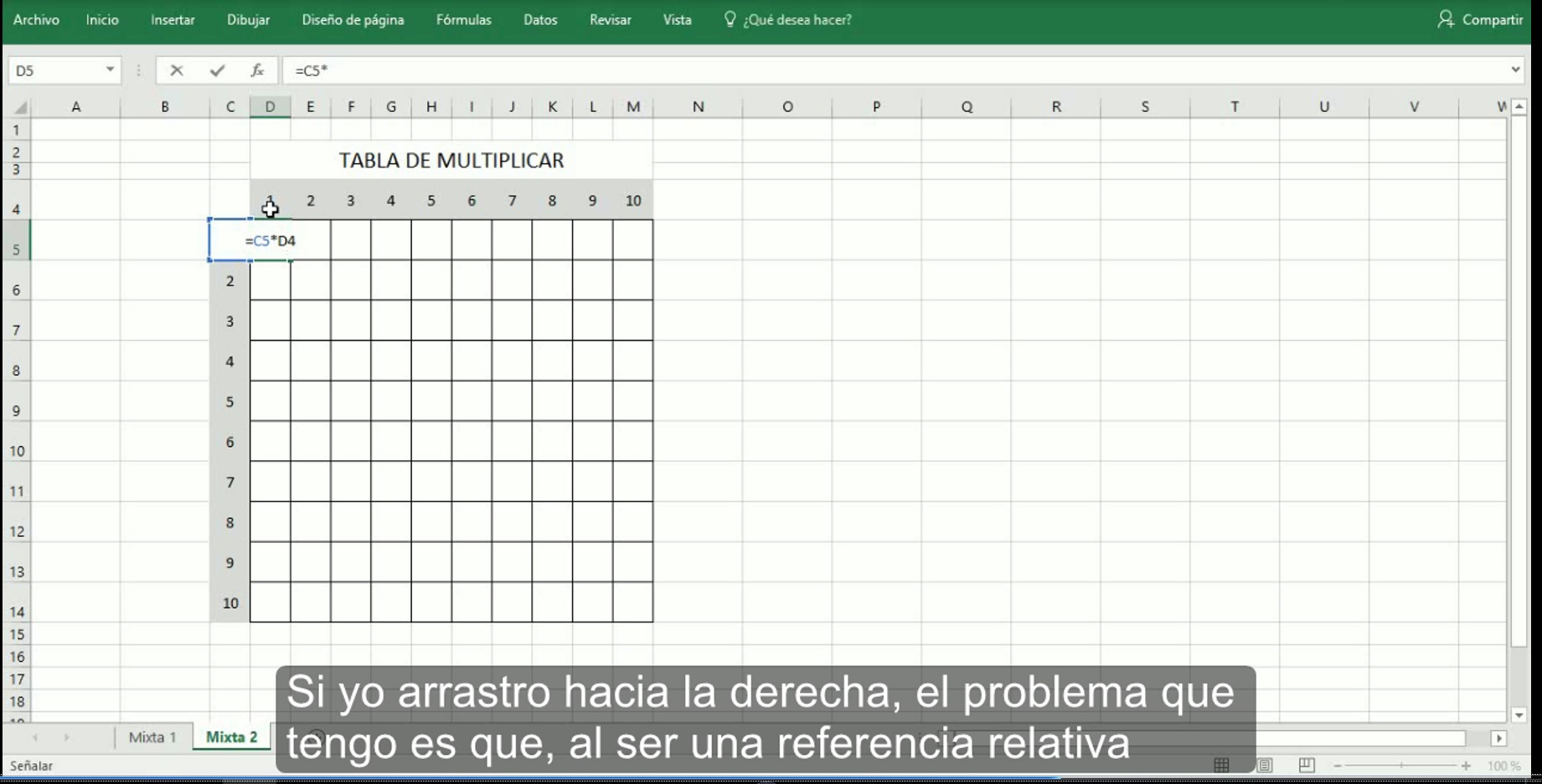 Referencias mixtas en Excel 2013