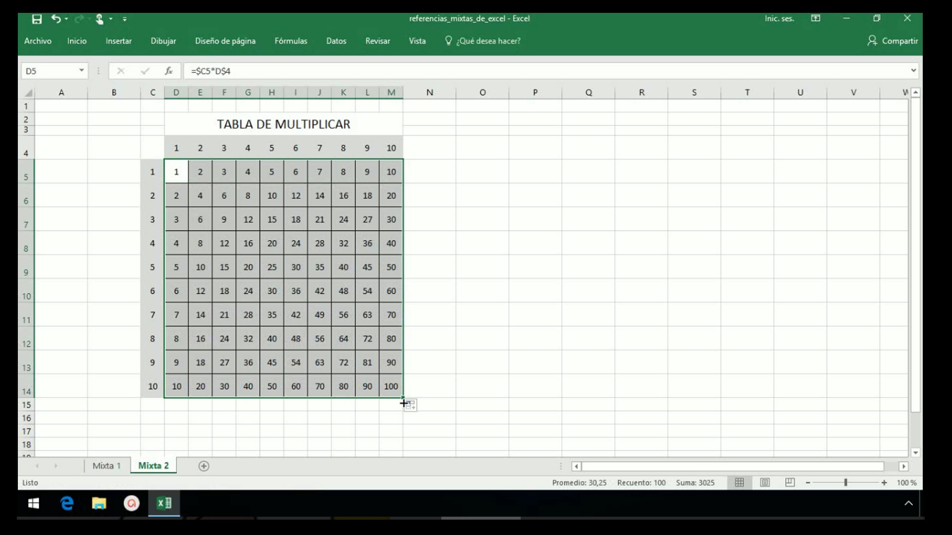 Referencias mixtas en Excel 2013