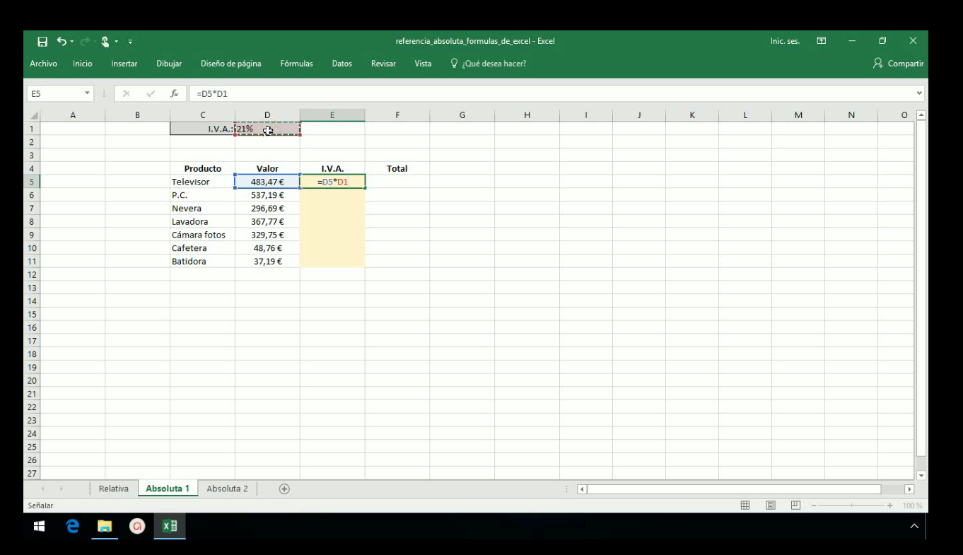 Crear formulas en Excel 2013