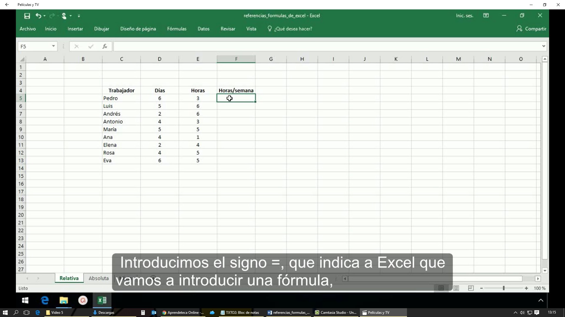 Crear formulas en Excel 2013