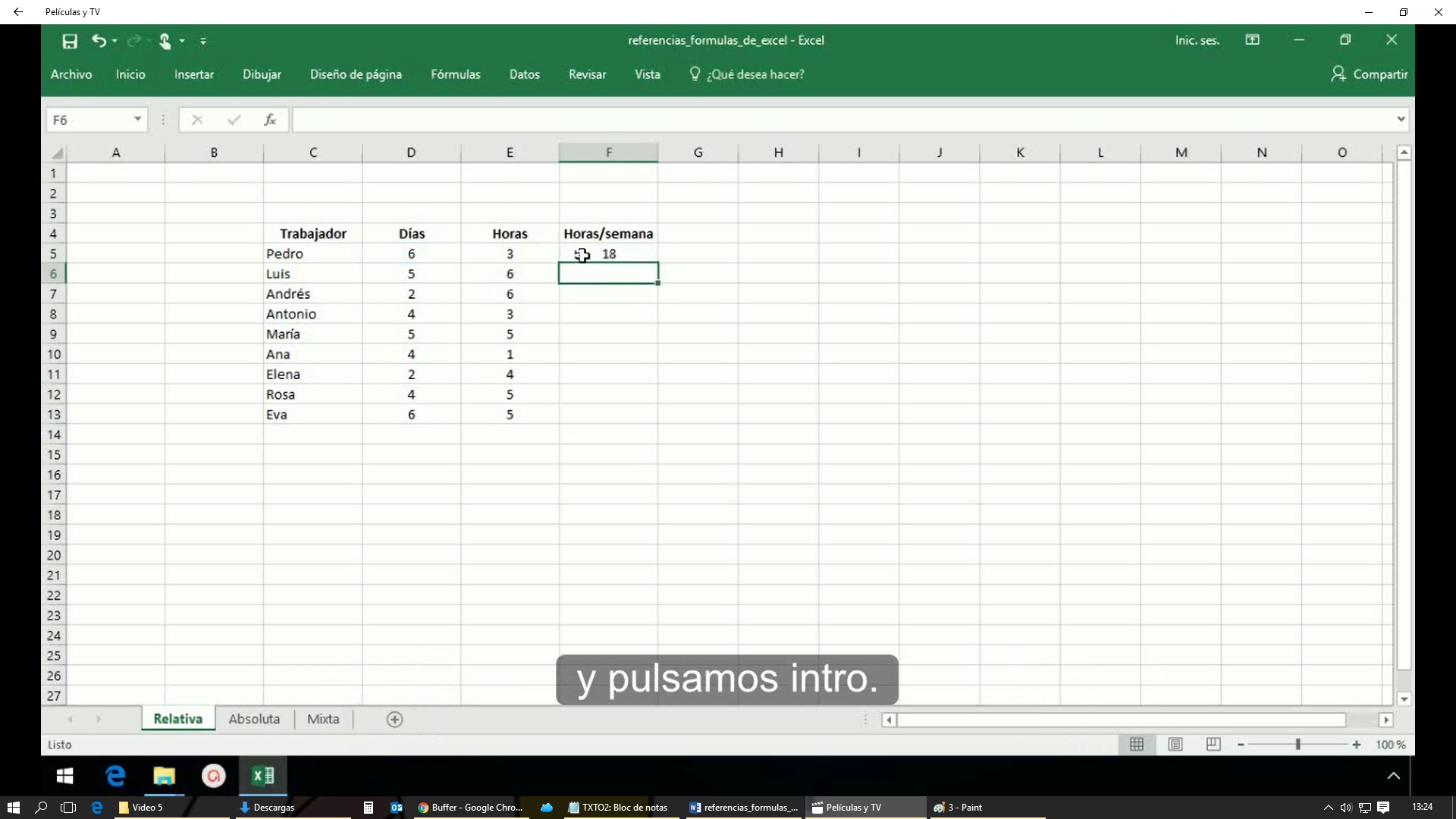 Crear formulas en Excel 2013