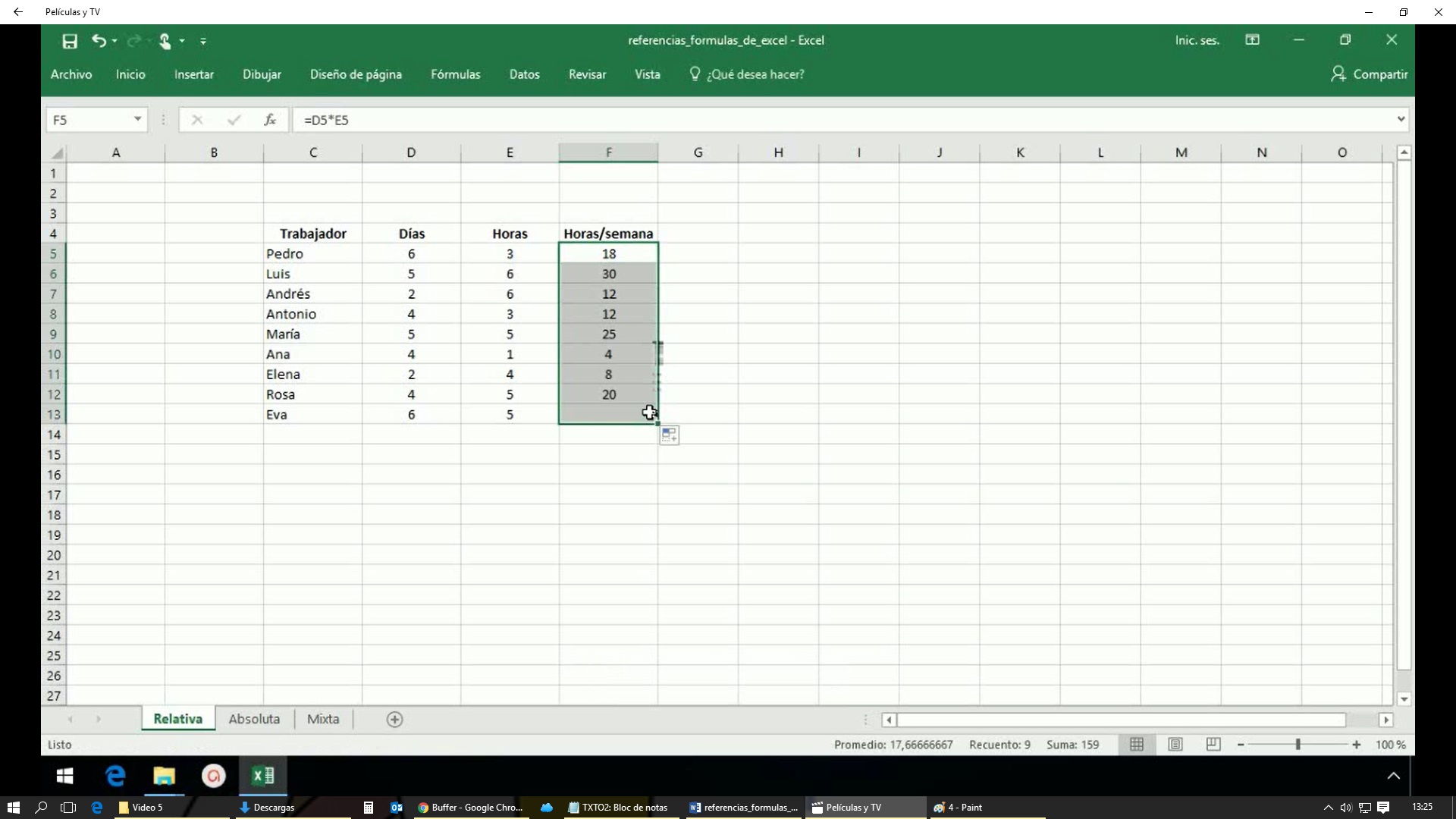 Crear formulas en Excel 2013