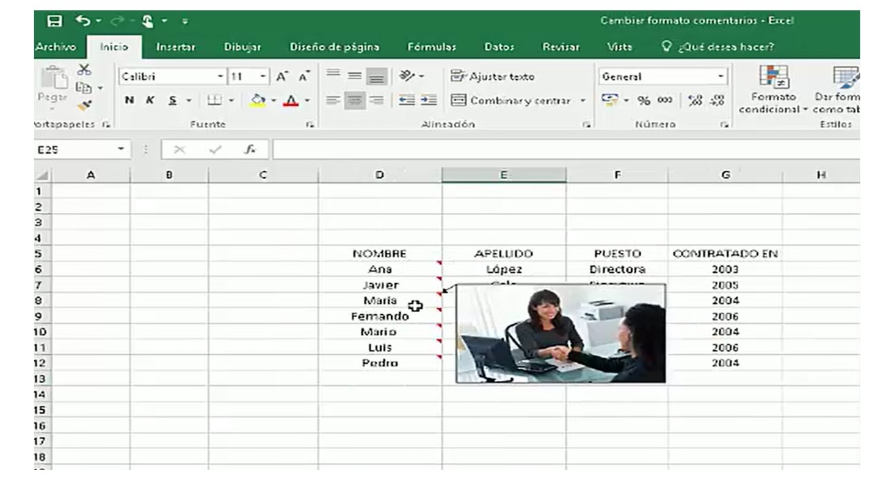 Insertar imagen en comentarios Excel