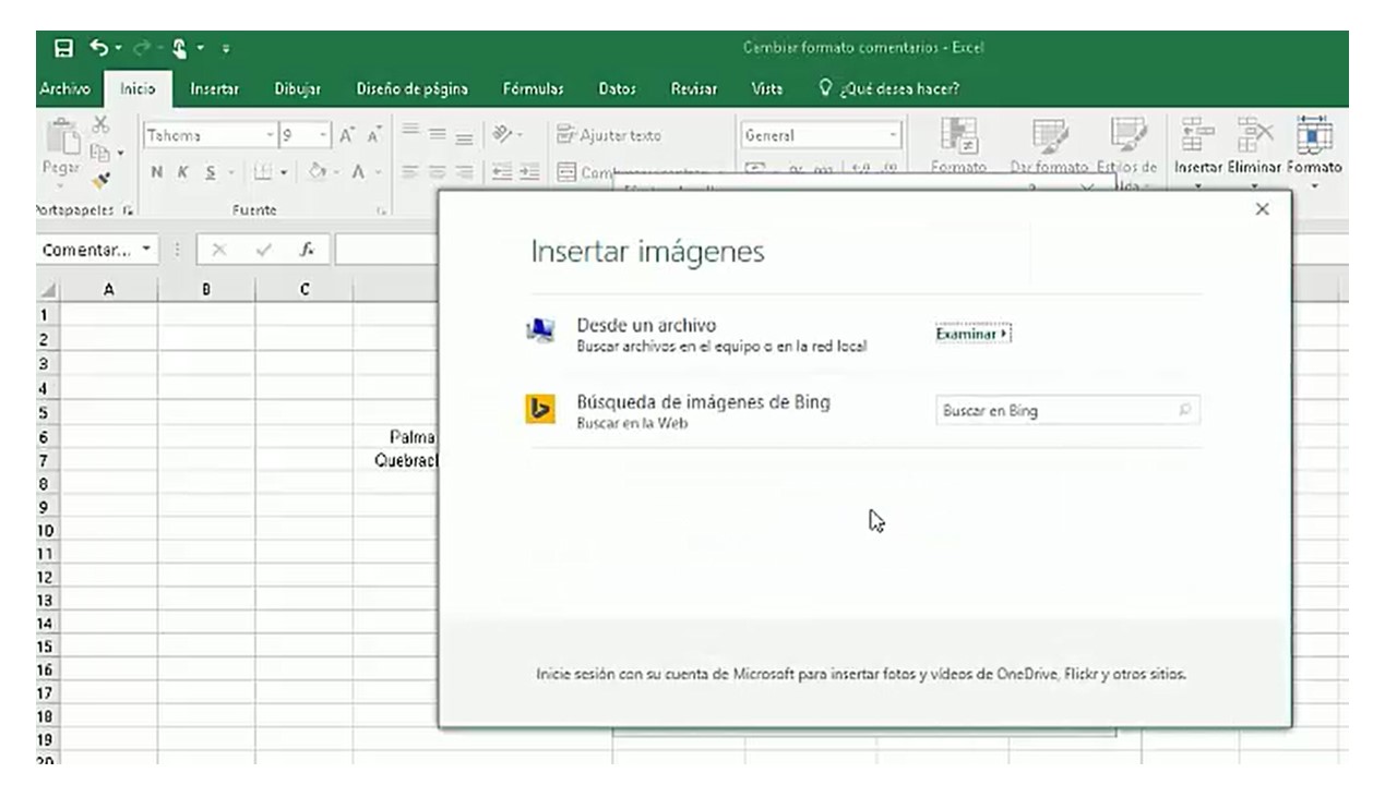 Insertar imagen en comentarios Excel