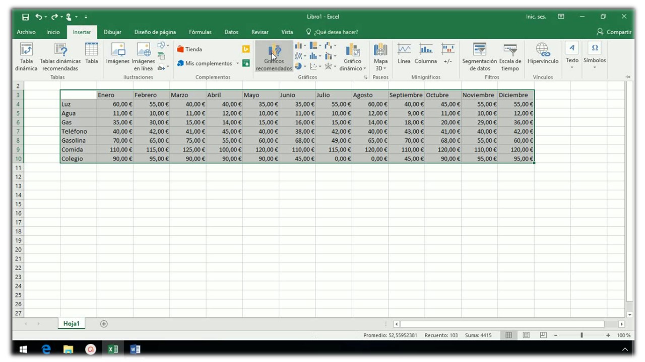 Insertar un gráfico en Excel 2013