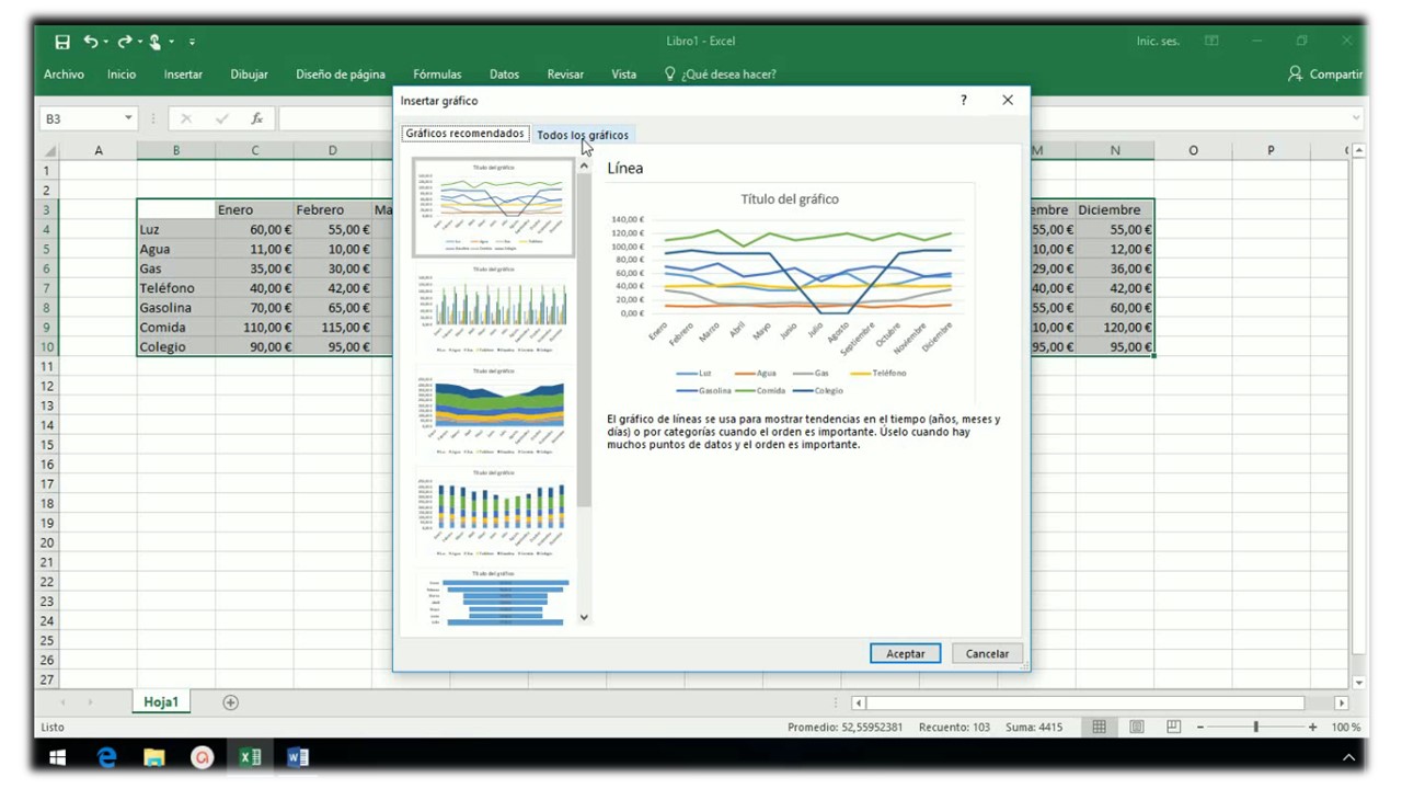 Insertar un gráfico en Excel 2013