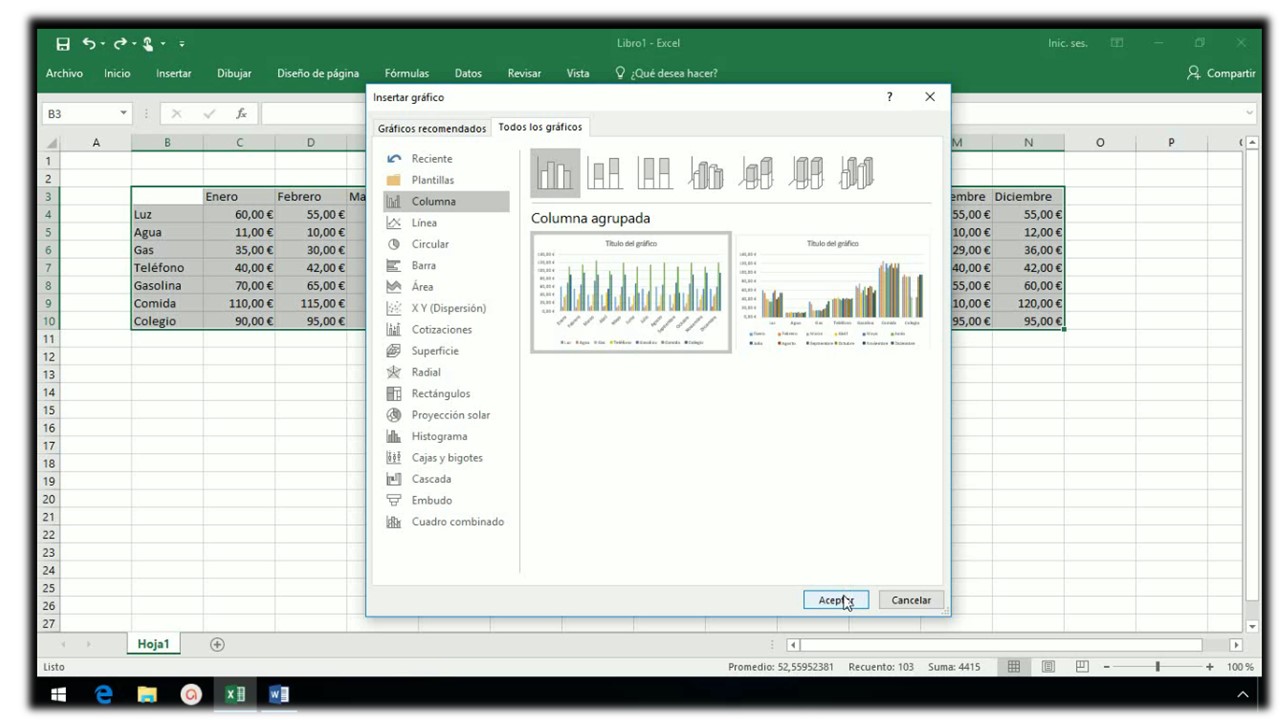 Insertar un gráfico en Excel 2013