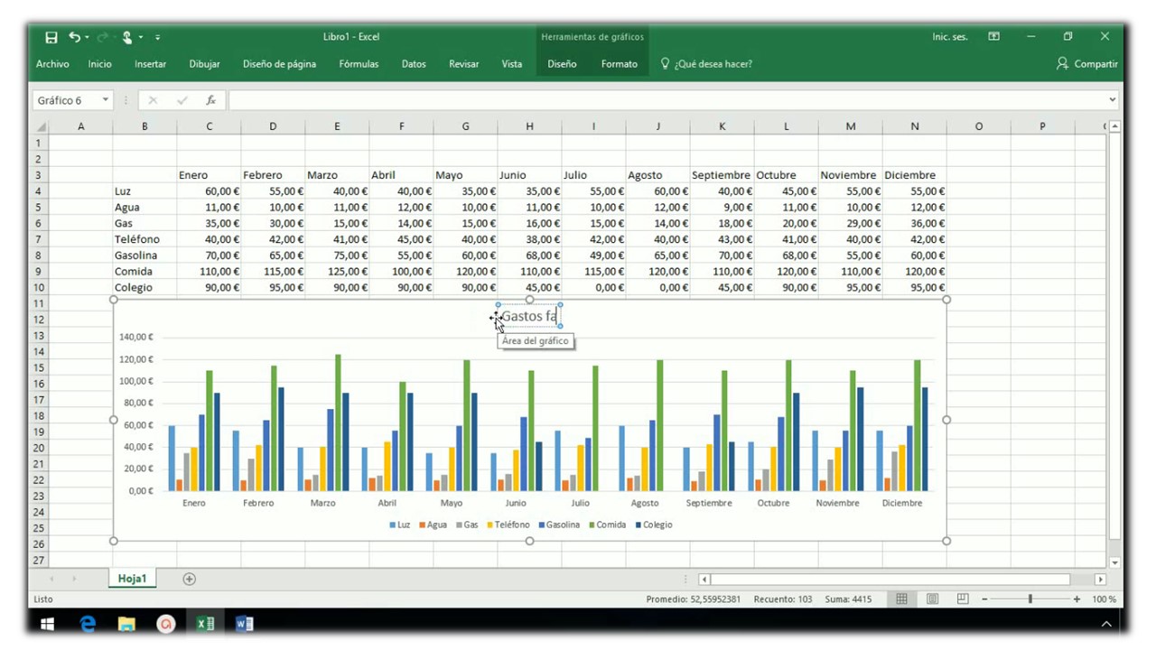 Insertar un gráfico en Excel 2013