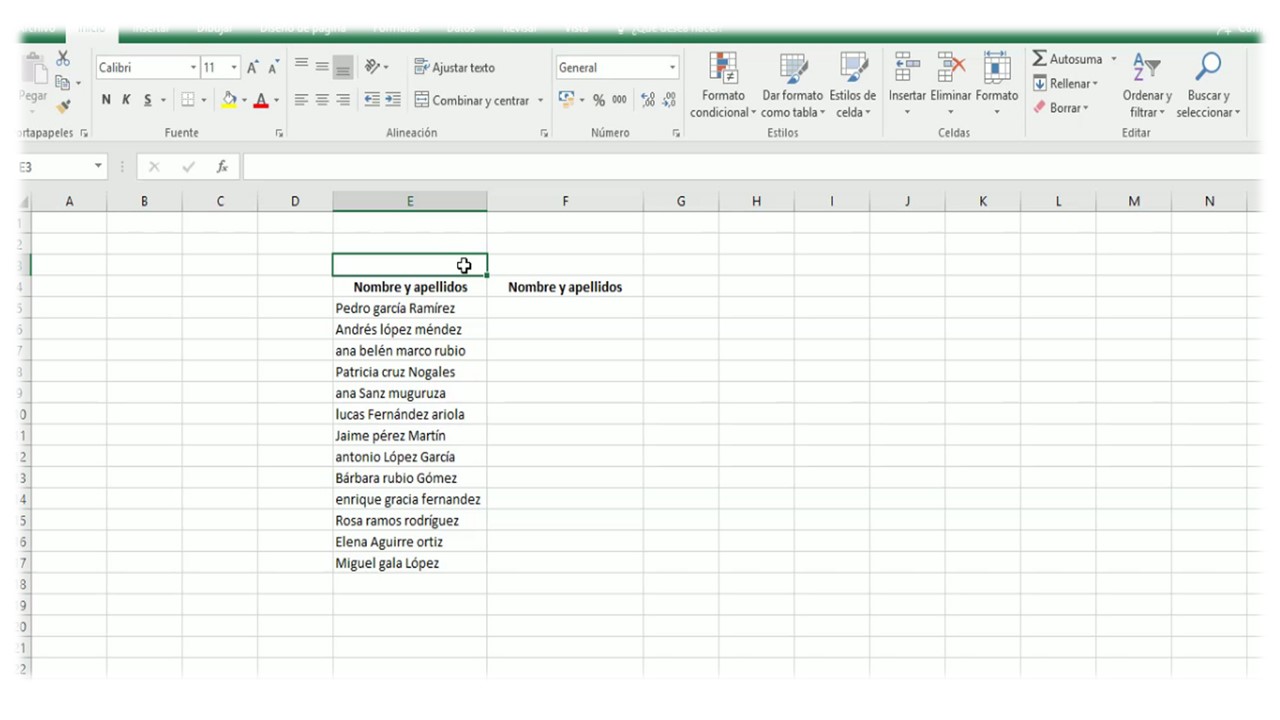 Relleno rápido de datos en Excel