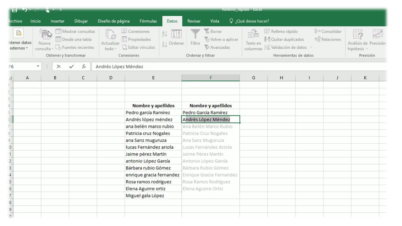 Relleno rápido de datos en Excel